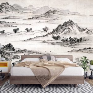 Modern Peel and Stick Wallpaper: Ike Taiga's View of West Lake | Nursery & Kids Room Decor | Japanese Art Landscape Painting | 1723-1776"