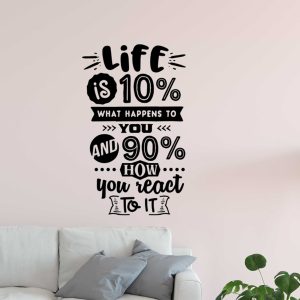 Motivational Quote Decal - 'Life is 10% what Happens' Vinyl Sticker for Wall Art Decor & Office Inspiration - Inspirational Quote Sticker