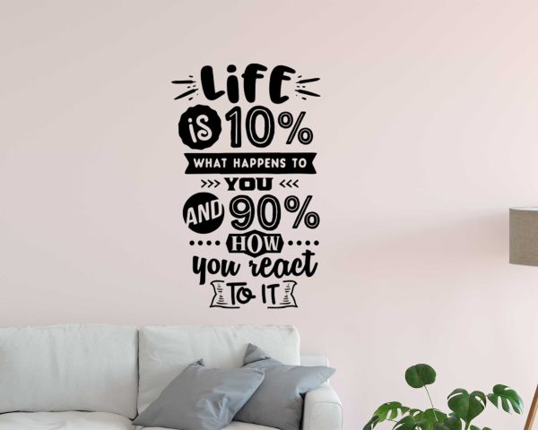 Motivational Quote Decal - 'Life is 10% what Happens' Vinyl Sticker for Wall Art Decor & Office Inspiration - Inspirational Quote Sticker