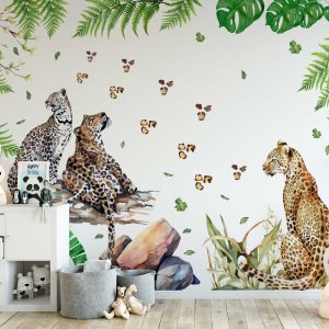Tropical Forest Leopard Removable Wall Stickers - Wall Decals for Kids - Jungle Safari Theme Wall Decal for Exotic Vibes, Nursery Wall Art
