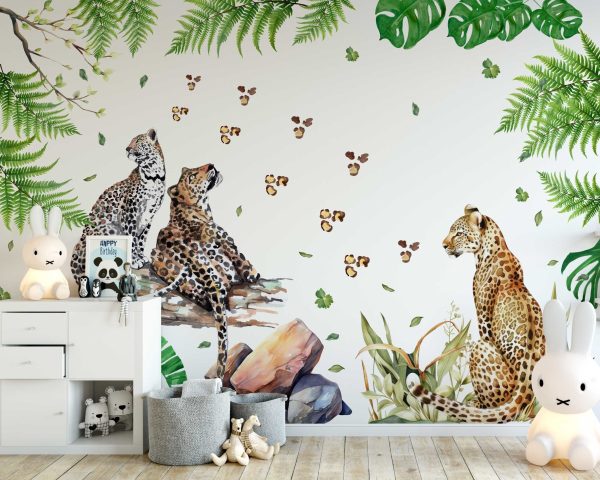 Tropical Forest Leopard Removable Wall Stickers - Wall Decals for Kids - Jungle Safari Theme Wall Decal for Exotic Vibes, Nursery Wall Art