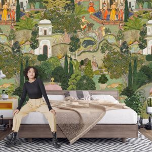 Jaipur Garden recreated with more detail on a Peel & Stick Wallpaper – Ancient Wall mural Inspired by Historic Gardens in Rajasthan