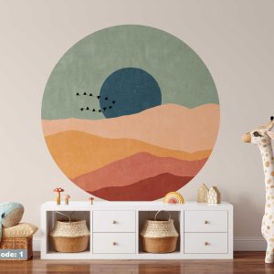 Boho Circle Wall Sticker - Mountain Wall Decal Bohemian Home Decor - Boho Wall Art for Home and Living Decor