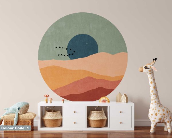 Boho Circle Wall Sticker - Mountain Wall Decal Bohemian Home Decor - Boho Wall Art for Home and Living Decor