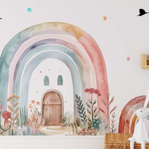 Rainbow Butterfly Wall Sticker - Floral Kids Room Wall Art & Girls Bedroom Decor - Cute Nursery Decor Baby Shower Gift