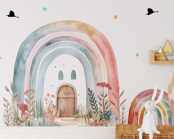 Rainbow Butterfly Wall Sticker - Floral Kids Room Wall Art & Girls Bedroom Decor - Cute Nursery Decor Baby Shower Gift