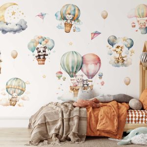 Hot Air Balloon Nursery Wall Sticker - Cute Animal Wall Decal for Kids Room & Baby Room - Playroom Mural for Toddler Decor