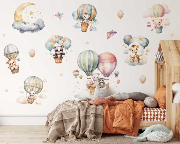 Hot Air Balloon Nursery Wall Sticker - Cute Animal Wall Decal for Kids Room & Baby Room - Playroom Mural for Toddler Decor