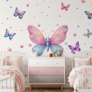 Cute Butterfly Wall Sticker for Nursery Decor - Colorful Girls Bedoom Decor - Baby Room Decor & Baby Shower Gift Playroom Sticker Wall Decal