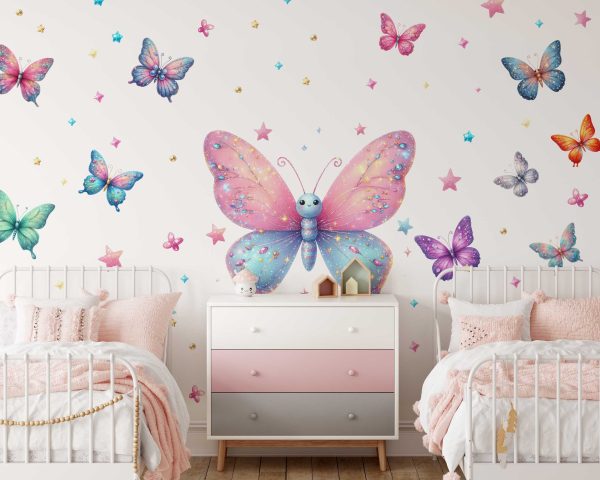 Cute Butterfly Wall Sticker for Nursery Decor - Colorful Girls Bedoom Decor - Baby Room Decor & Baby Shower Gift Playroom Sticker Wall Decal