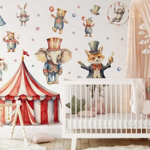Carnival Decor Animal Wall Sticker for Kids Room - Nursery Wall Sticker with Elephant Wall Sticker & Animal Wall Art for Baby Room Decor