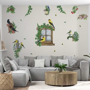 Watercolor Birds Wall Decal - Nature Wall Art & Unique Home Decor Gift - Botanical Wall Sticker for Bedroom Decor