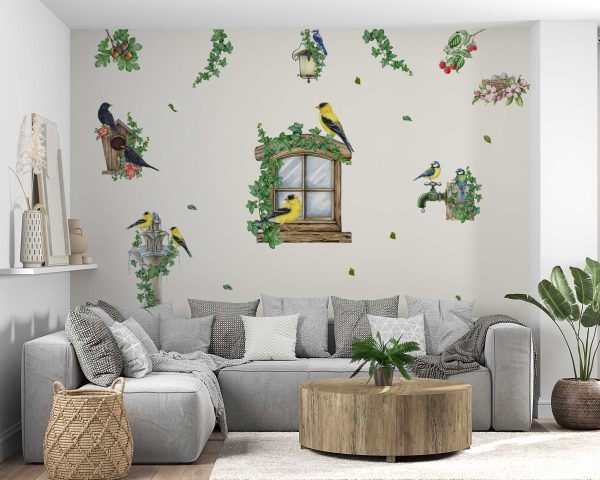 Watercolor Birds Wall Decal - Nature Wall Art & Unique Home Decor Gift - Botanical Wall Sticker for Bedroom Decor