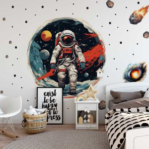 Space Wall Stickers Nursery Decor - Astronaut and Planets Fabric Wall Art for Kids Room and Baby Room Decoration