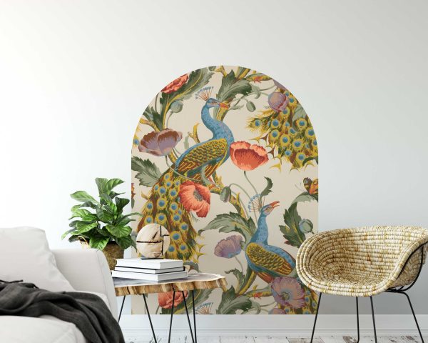Peacock and Floral Arch Wall Decal - Removable Fabric Wall Sticker for Home Decor, Nature and Botanical Theme - Various Sizes Available