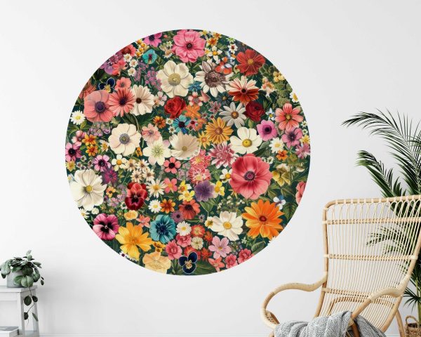 Floral Circle Wall Sticker - Watercolor Flower Wall Art for Bedroom & Living Room - Botanical Wall Decal for Home and Living Decor