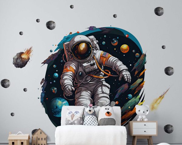 Astronaut Wall Art Space Decor - Planet Decals and Moon Sticker for Nursery Wall Decor and Kids Room Decoration
