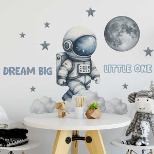 Nursery Wall Sticker for Kids Birthday Gift - Space Theme Nursery Decor with Moon Decal - Cute Astronaut Wall Art for Kids Room Decor