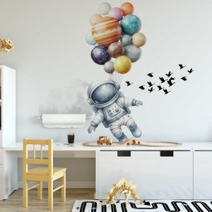 Astronaut Wall Sticker for Nursery Decor - Space Wall Decal Balloon Wall Art - Astronaut Mural for Baby Room & Kids Playroom Decor