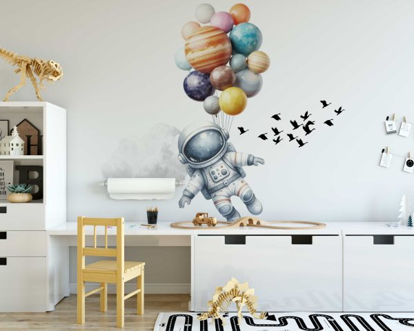 Astronaut Wall Sticker for Nursery Decor - Space Wall Decal Balloon Wall Art - Astronaut Mural for Baby Room & Kids Playroom Decor
