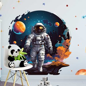 Watercolor Planet Wall Stickers - Space Nursery Decor and Astronaut Art for Kids Room or Baby Room Walls