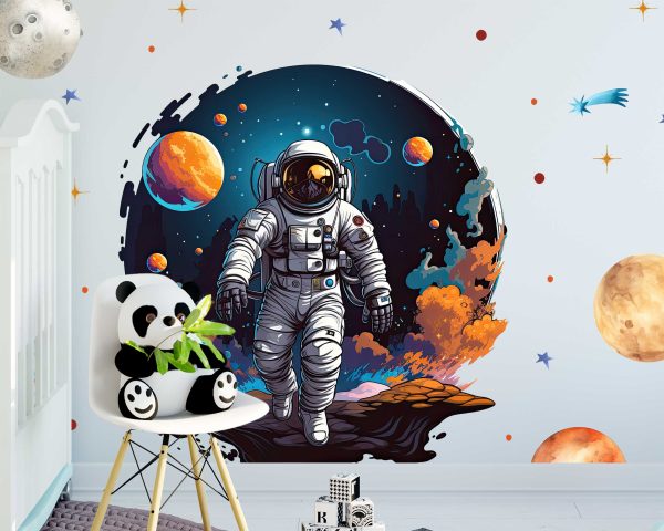Watercolor Planet Wall Stickers - Space Nursery Decor and Astronaut Art for Kids Room or Baby Room Walls