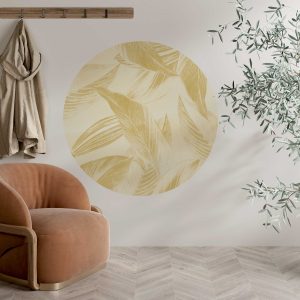 Boho Leaf Circle Wall Sticker, Golden Leaf Pattern, Removable Fabric Wall Decal, Renter Friendly, Bedroom and Living Room Decor