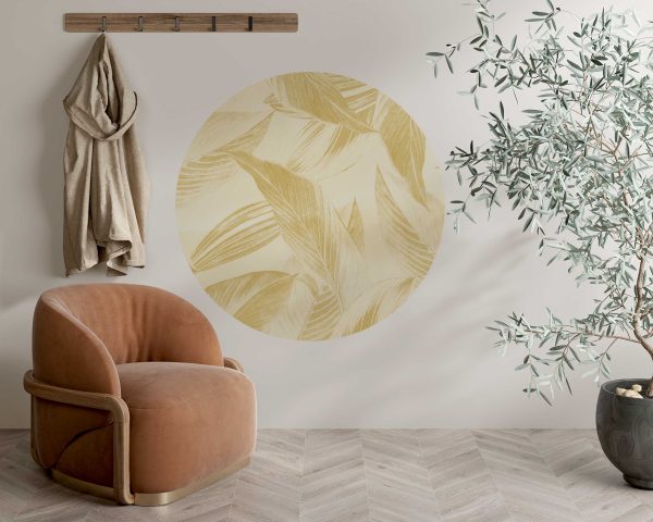 Boho Leaf Circle Wall Sticker, Golden Leaf Pattern, Removable Fabric Wall Decal, Renter Friendly, Bedroom and Living Room Decor