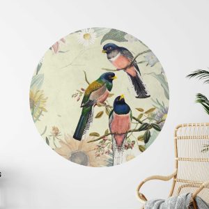 Vintage Bird Wall Sticker - Circle Tropical Wall Decal Nature Wall Art - Removable Botanical Wall Art for Bedroom & Living Space