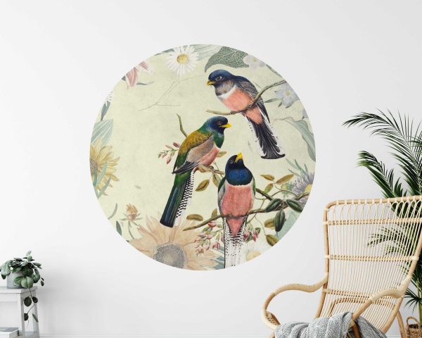 Vintage Bird Wall Sticker - Circle Tropical Wall Decal Nature Wall Art - Removable Botanical Wall Art for Bedroom & Living Space
