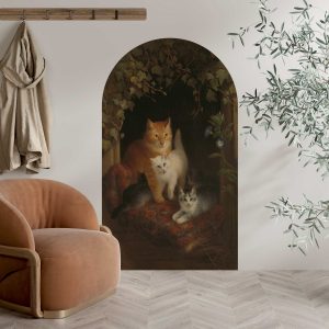 Vintage Cat Painting Headboard Wall Sticker - Henriëtte Ronner 1844 - High-Quality Fabric Decal - Artistic Room Decor