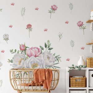 Watercolor Flower Peony Wall Sticker - Floral Wall Decal and Botanical Stickers - Home and Living Room Decoration for Modern Home Decor