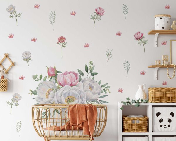 Watercolor Flower Peony Wall Sticker - Floral Wall Decal and Botanical Stickers - Home and Living Room Decoration for Modern Home Decor