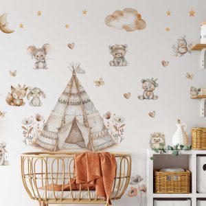 Cute Woodland Animal Nursery Wall Sticker - Baby Room Wall Decals & Kids Room Decoration - Woodland Animal Wall Art Kids Birthday Gift