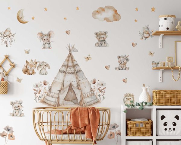 Cute Woodland Animal Nursery Wall Sticker - Baby Room Wall Decals & Kids Room Decoration - Woodland Animal Wall Art Kids Birthday Gift