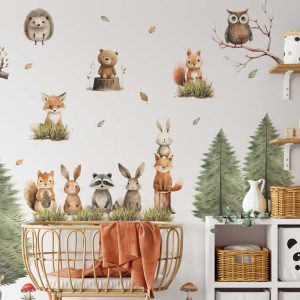 Cute Woodland Animal Wall Sticker - Forest Tree Decal Animal Wall Art - Kids Wall Decal, Playroom & Nursery Decor - Birthday Gift for Kids