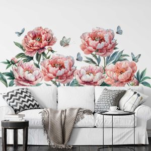 Peony Floral Decals - Self-Adhesive Wall Stickers for Nursery or Home Decor - Pink Flower Wall Decor
