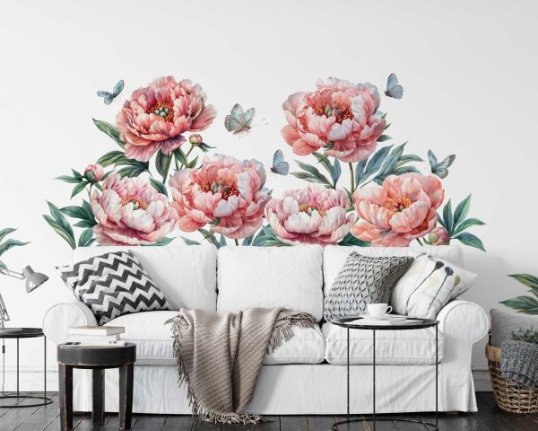 Peony Floral Decals - Self-Adhesive Wall Stickers for Nursery or Home Decor - Pink Flower Wall Decor