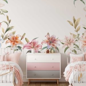 Lily Watercolor Flower Wall Decal - Floral Wall Decor for Living Room Decor - Botanical Sticker for Nature-Inspired Wall Decoration