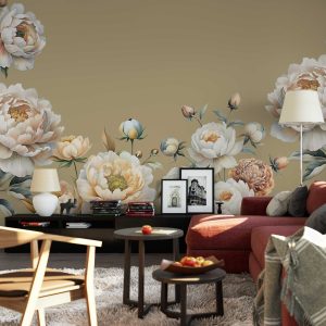 Peony Floral Wall Sticker - Watercolor Flowers Wall Decal & Floral Home Decor - Flower Stickers for Home and Living Room Decor