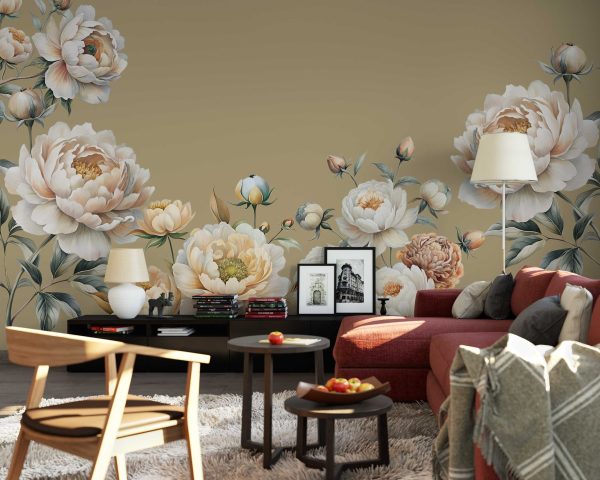 Peony Floral Wall Sticker - Watercolor Flowers Wall Decal & Floral Home Decor - Flower Stickers for Home and Living Room Decor