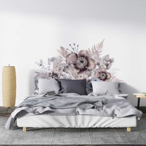 Watercolor Flower Headboard Wall Sticker - Floral Wall Stickers for Bedroom Decor - Aesthetic Watercolor Art for Home & Office Decor