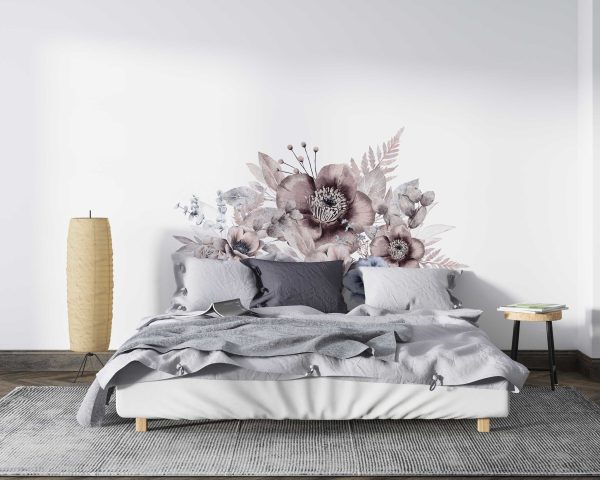Watercolor Flower Headboard Wall Sticker - Floral Wall Stickers for Bedroom Decor - Aesthetic Watercolor Art for Home & Office Decor