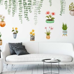 Botanical Wall Decal for Living Room Decor - Watercolour Flower Wall Stickers - Plant Wall Art for Home Decor & Office Wall Decoration