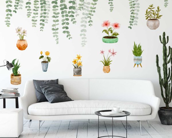 Botanical Wall Decal for Living Room Decor - Watercolour Flower Wall Stickers - Plant Wall Art for Home Decor & Office Wall Decoration