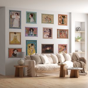 Gustav Klimt Art Stamp Wall Stickers - Famous Paintings Collection, Removable Wall Décor for Living Room & Bedroom