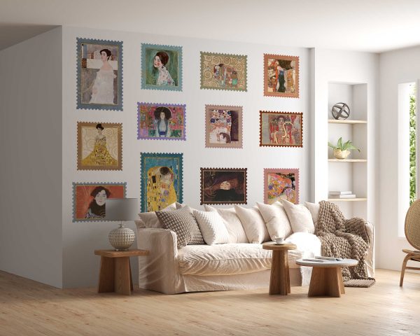Gustav Klimt Art Stamp Wall Stickers - Famous Paintings Collection, Removable Wall Décor for Living Room & Bedroom