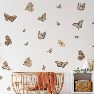Vintage Butterfly Wall Decals for Home Decor - Neutral Butterfly Stickers for Wall Decor - Living Room & Bedroom Wall Art