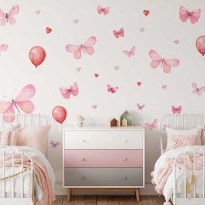 Pink Butterfly Nursery Wall Sticker - Cute Baby Room Wall Decals & Kids Room Decoration - Nursery Wall Art Girl Room Decor