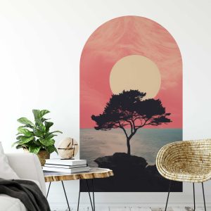 Evening Sky Sunset Arch Wall Sticker - Nature Theme Room Decor - Premium Fabric Wall Decal - Scenic Home Art